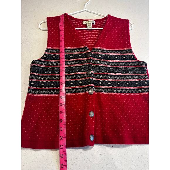 Eddie Bauer Vintage Women's Medium 100% Wool Red Sweater Vest Holiday - Picture 6 of 7